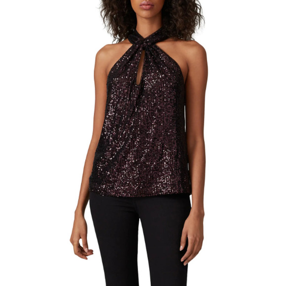 Parker Womens Medium Sequin Dallas Halter Top Purple Halter Keyhole Sleeveless - Picture 1 of 9